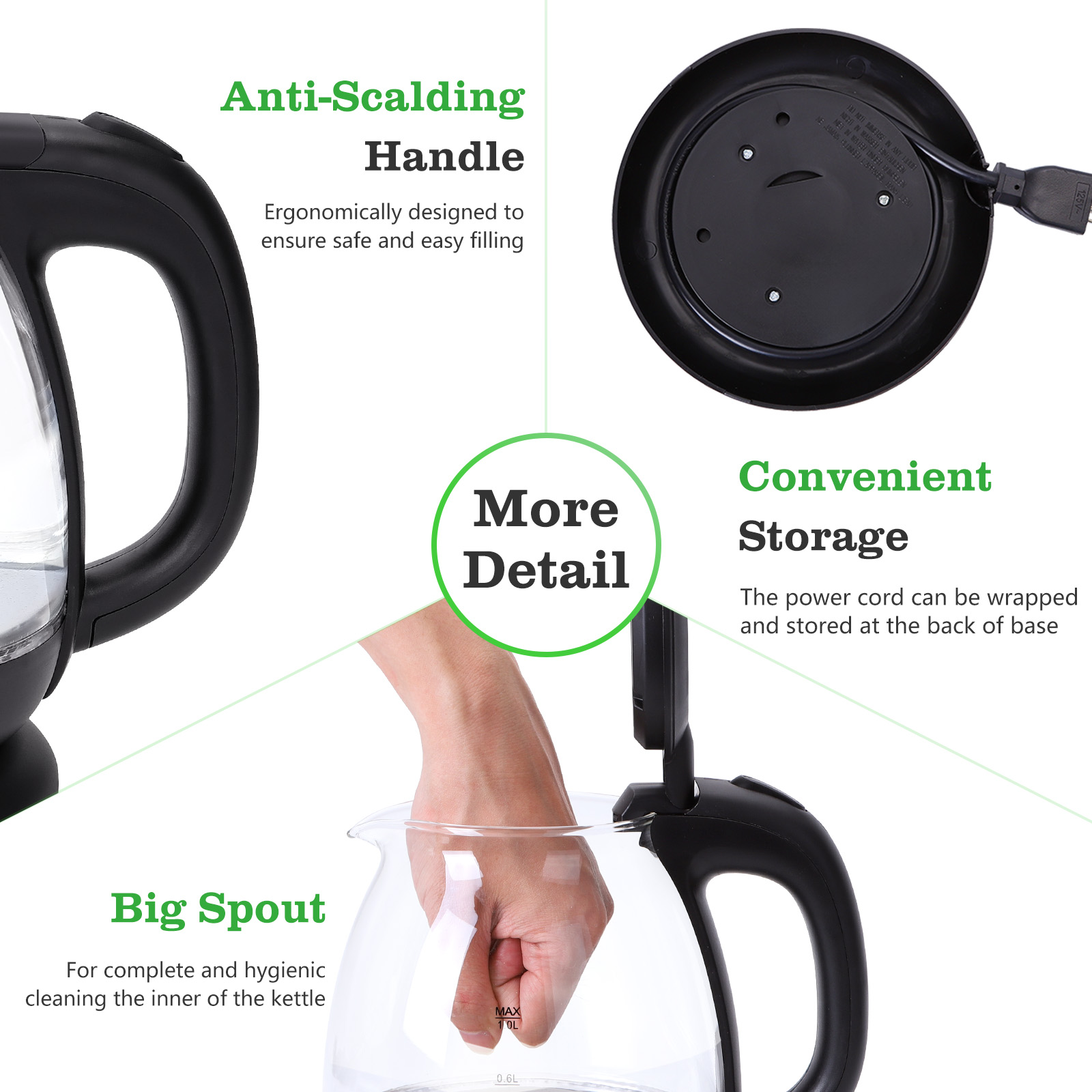 Foto 7 pulgar | Hervidor Eléctrico Aigostar Tetera De Vidrio 1l Con Infusor Color Negro
