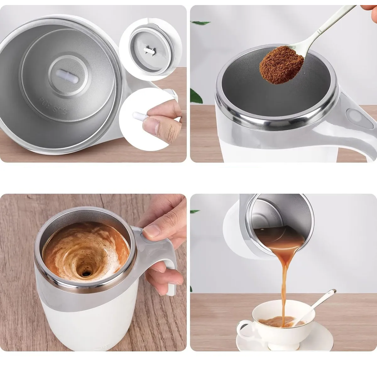 Foto 5 pulgar | Taza Mezcladora Automática Agitador Bebidas Termo Acero   Eo Safe Imports Esi-20719 Blanco