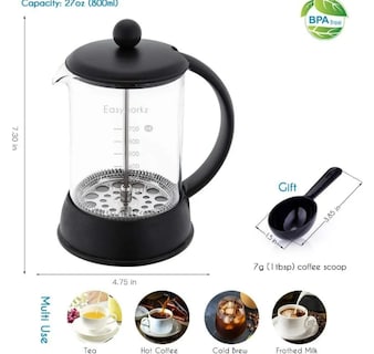 Foto 2 | Cafetera Francesa Xtellar De Vidrio De Cristal De Alto Rendimiento