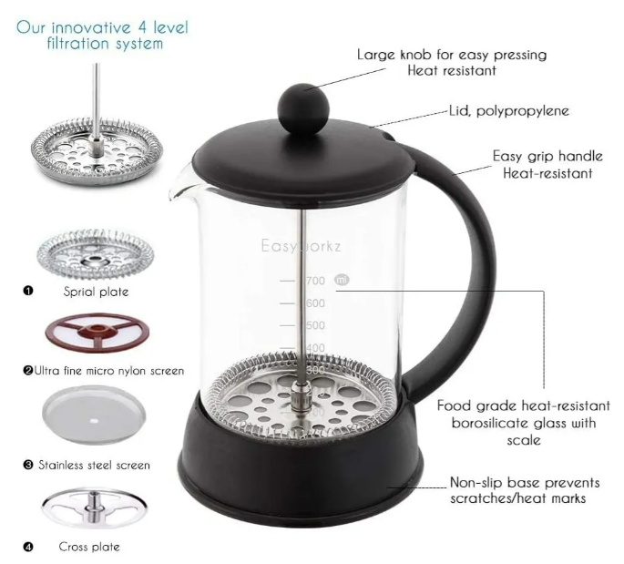 Foto 4 pulgar | Cafetera Francesa Xtellar De Vidrio De Cristal De Alto Rendimiento