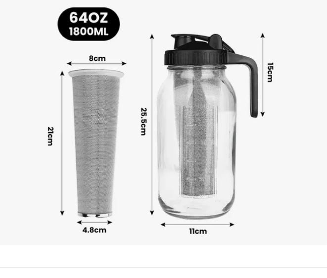 Foto 3 pulgar | Cafetera Cold Brew Jarra De Vidrio Para Café 64oz Con Filtro