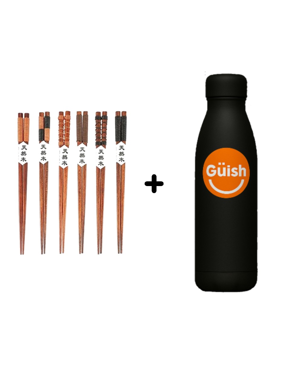 Foto 2 pulgar | Palillos Japoneses Originales 6 Pares + Gratis Termo Güish De Regalo