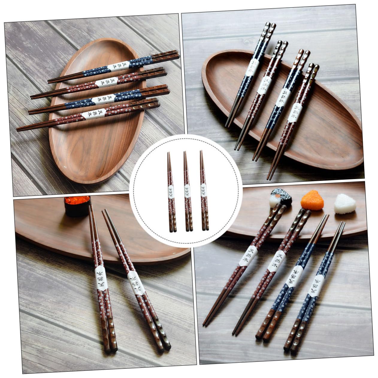 Foto 4 | Palillos Feltechelectr De Madera Puntiaguda, 3 Pares, Con Estampado De Cerezas - Venta Internacional.