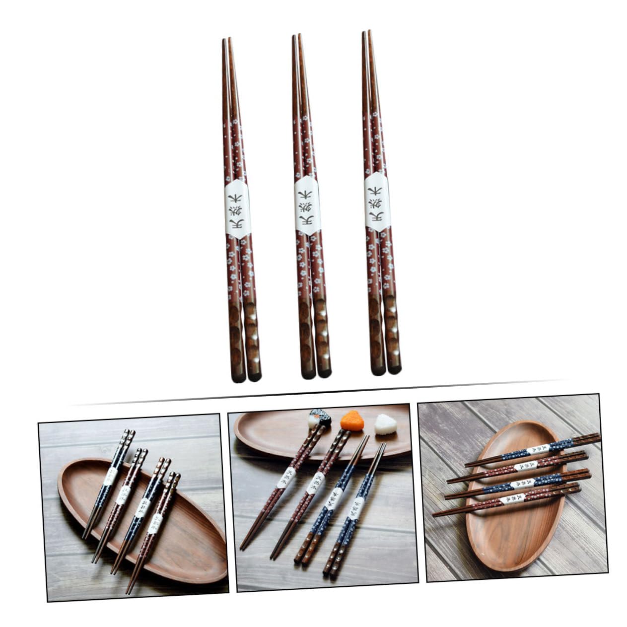 Foto 6 pulgar | Palillos Feltechelectr De Madera Puntiaguda, 3 Pares, Con Estampado De Cerezas - Venta Internacional.