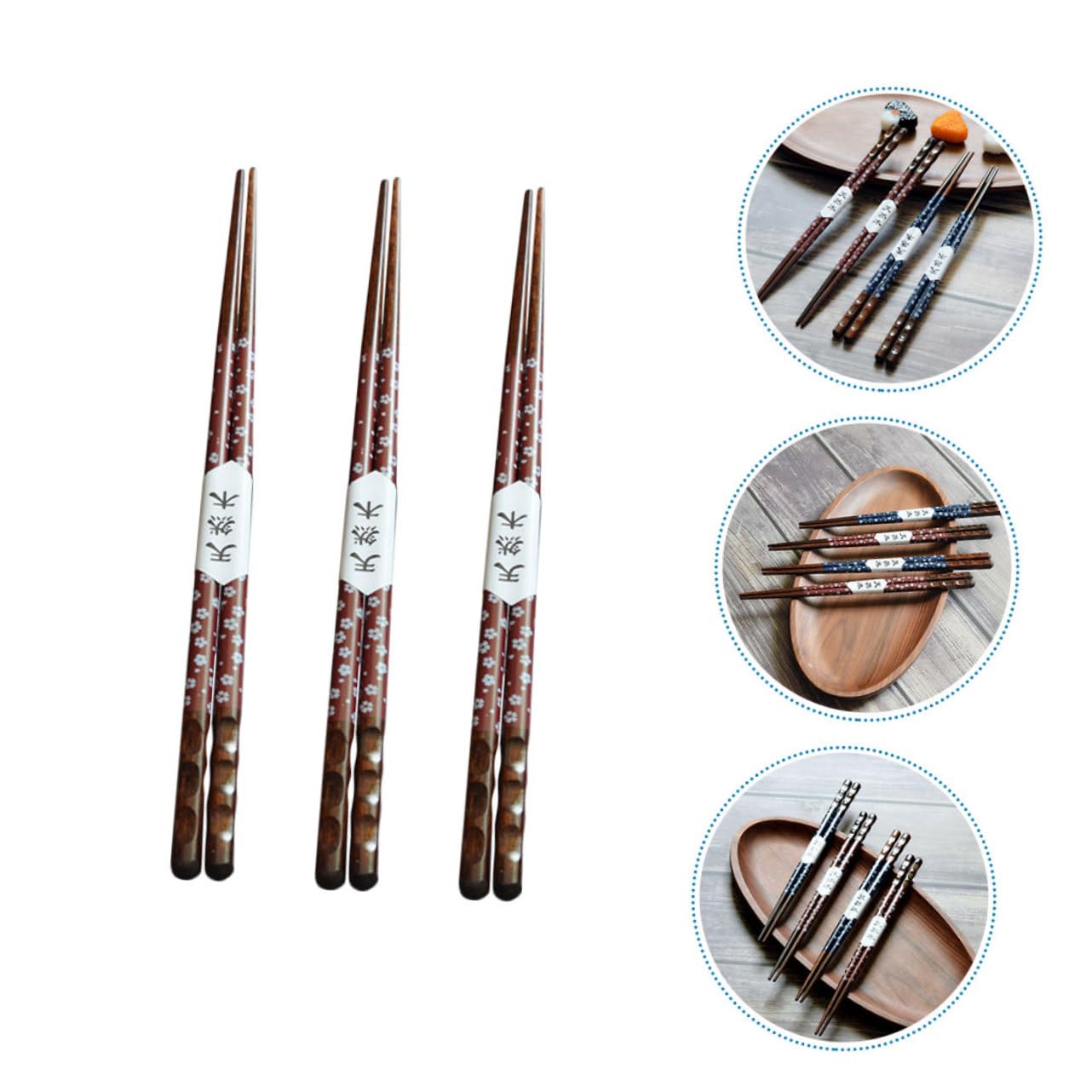 Foto 6 | Palillos Feltechelectr De Madera Puntiaguda, 3 Pares, Con Estampado De Cerezas - Venta Internacional.