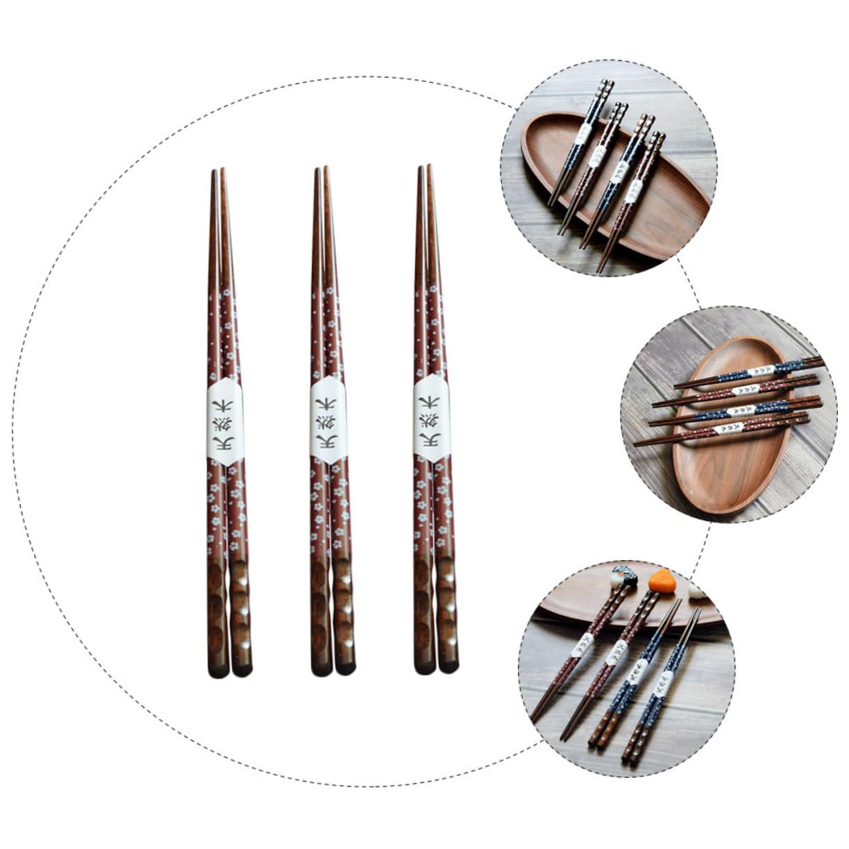 Foto 7 | Palillos Feltechelectr De Madera Puntiaguda, 3 Pares, Con Estampado De Cerezas - Venta Internacional.