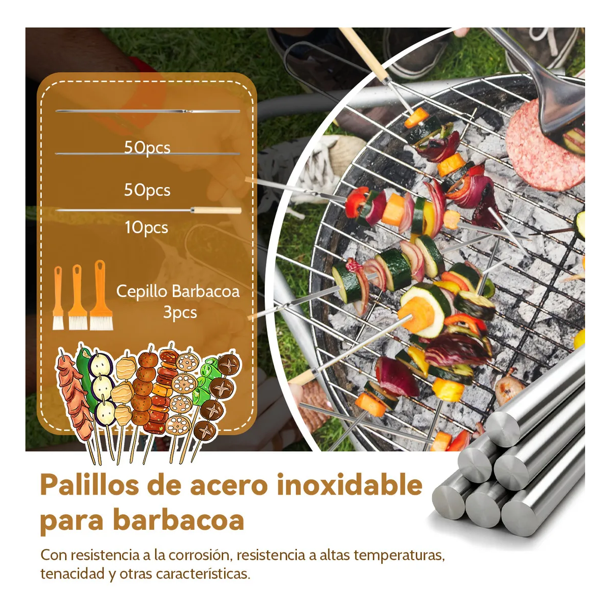 Foto 4 pulgar | Kit Palillos Para Barbacoa De Acero Inoxidable Eo Safe Imports Esi-20703 Plata