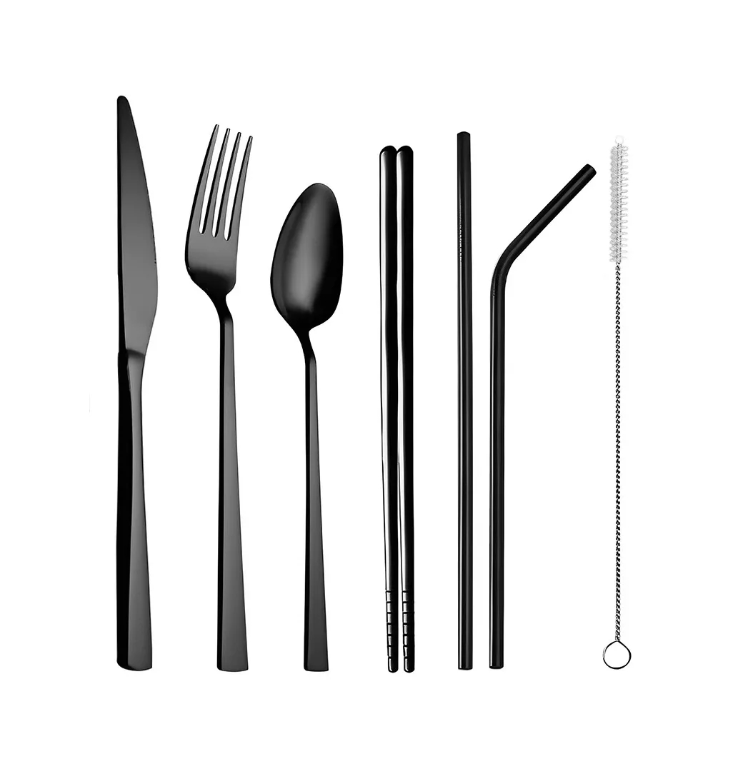 Foto 5 pulgar | Juego De Cubiertos Portátil 8 Piezas De Acero Inoxidable Negro