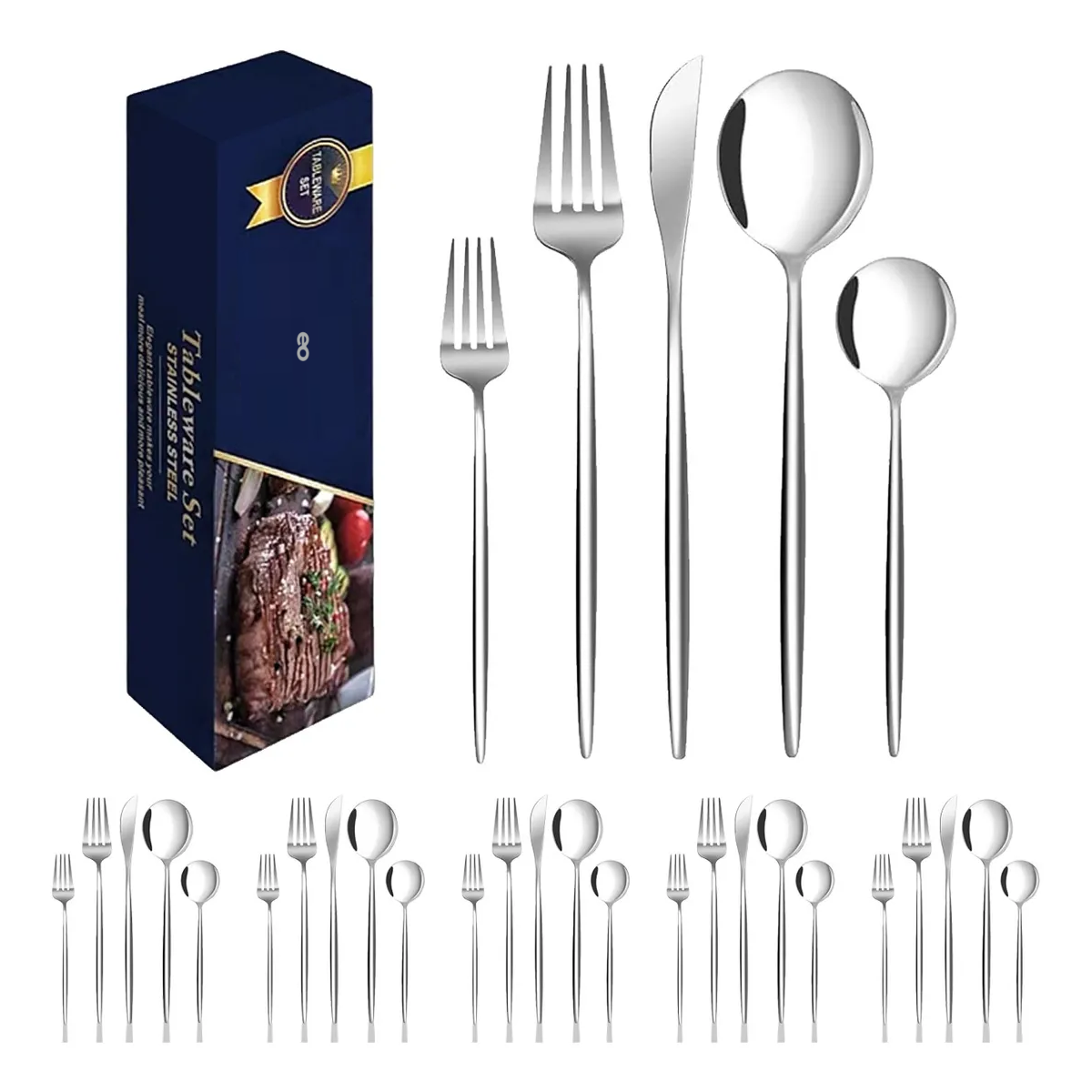 Foto 2 pulgar | Juego De Cubiertos 30 Piezas Eo Safe Imports Esi-18934 Plata