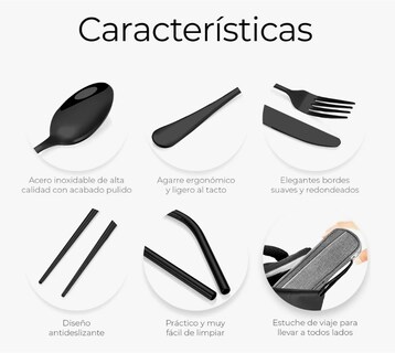 Foto 3 | Juego De Cubiertos Portátil 8 Piezas De Acero Inoxidable