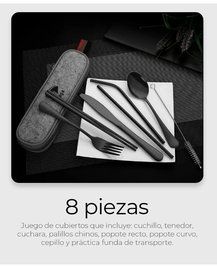 Foto 4 | Juego De Cubiertos Portátil 8 Piezas De Acero Inoxidable