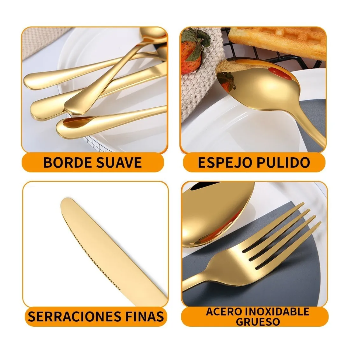 Foto 5 | Portátil Juego De Cubierto Acero Inoxidable 24 Piezas Lab.g Dorado