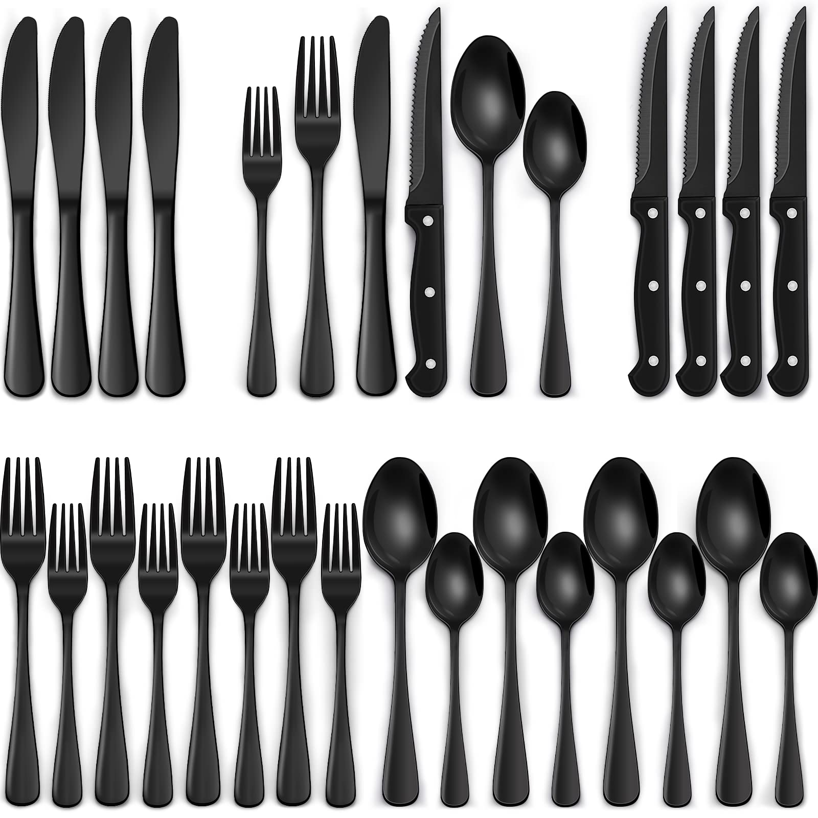 Foto 2 pulgar | Juego De Cubiertos Negros Ewfen De Acero Inoxidable Apto Para Uso Alimentario, 24 Piezas - Venta Internacional.