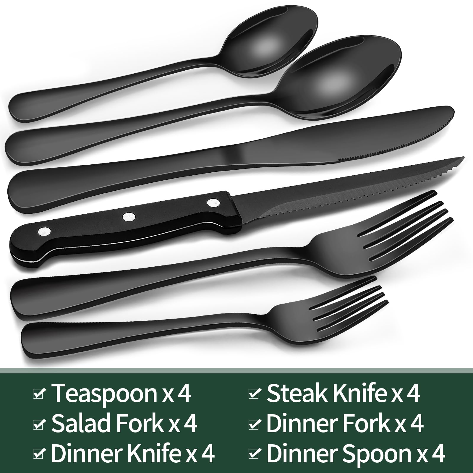 Foto 2 | Juego De Cubiertos Negros Ewfen De Acero Inoxidable Apto Para Uso Alimentario, 24 Piezas - Venta Internacional.
