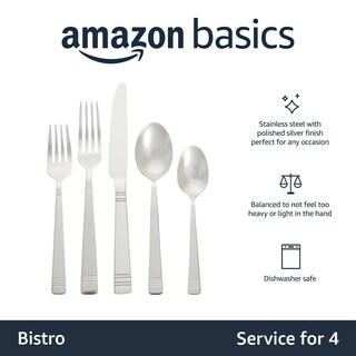 Foto 2 | Juego De Cubiertos Amazon Basics De Acero Inoxidable Plateado, 20 Piezas - Venta Internacional.