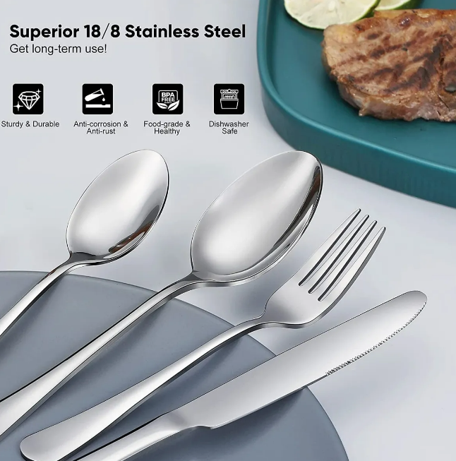 Foto 4 pulgar | Xtellar Elegante Juego De Cubiertos Plateados De Acero Inoxidable De 30 Piezas Para Un Comedor Moderno Y Confortable