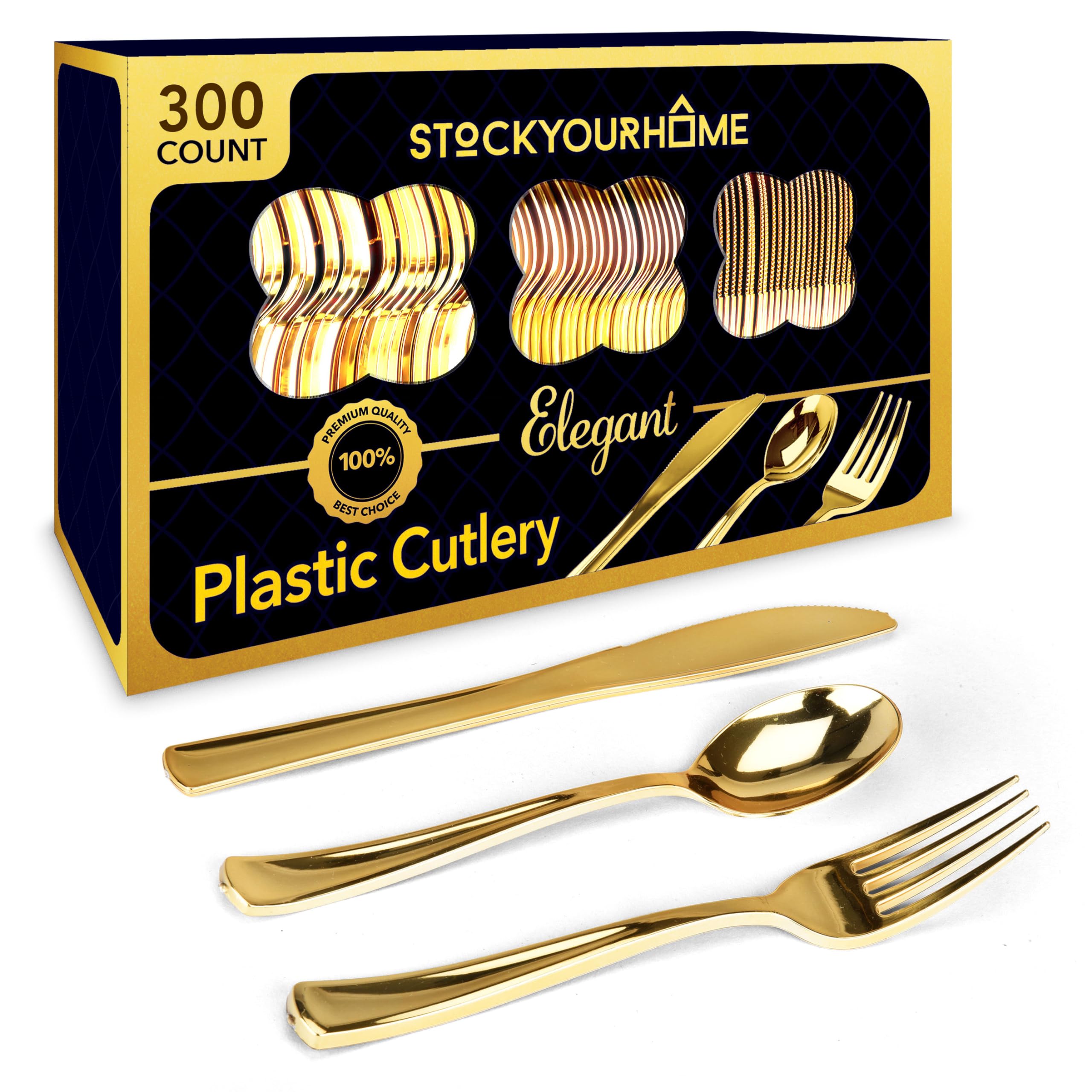 Foto 1 | Juego De Cubiertos De Plástico Stock Your Home Gold, Paquete De 300 - Venta Internacional.