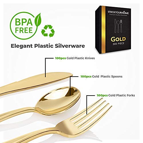 Foto 4 | Juego De Cubiertos De Plástico Stock Your Home Gold, Paquete De 300 - Venta Internacional.
