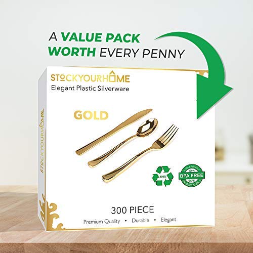 Foto 5 | Juego De Cubiertos De Plástico Stock Your Home Gold, Paquete De 300 - Venta Internacional.