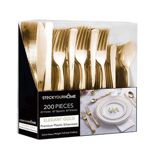 Foto 1 | Juego De Cubiertos Desechables De Plástico Dorado, Paquete De 200 - Venta Internacional.