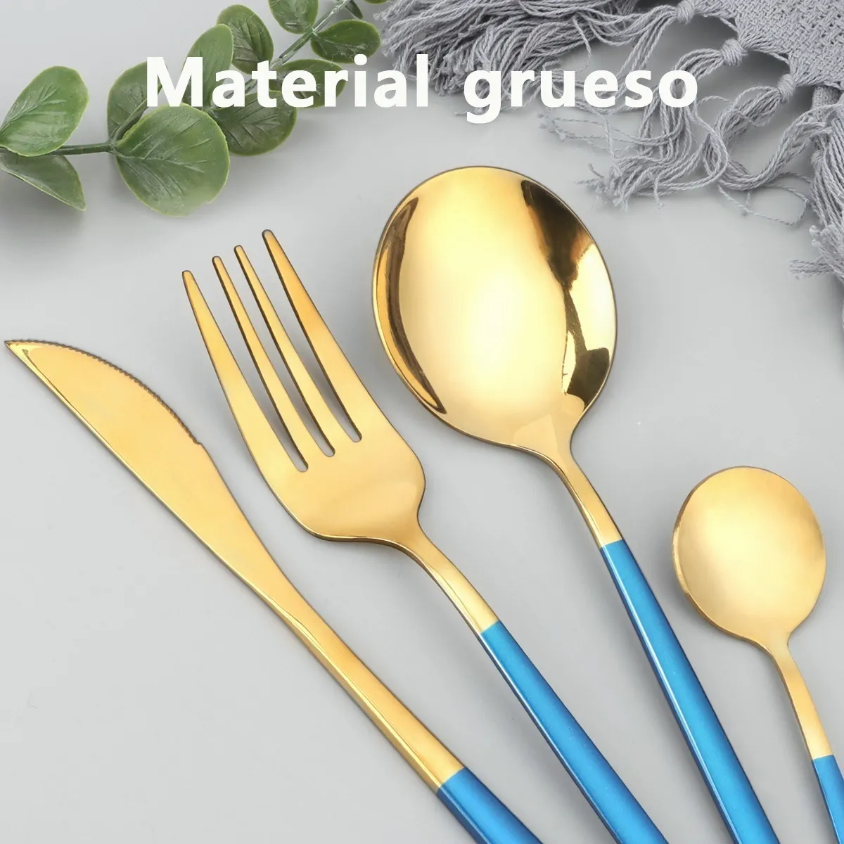 Foto 5 | Juego De Cubiertos De Acero Inoxidable,  Cielo 24 Piezas Lab.g  Dorado Con Azul