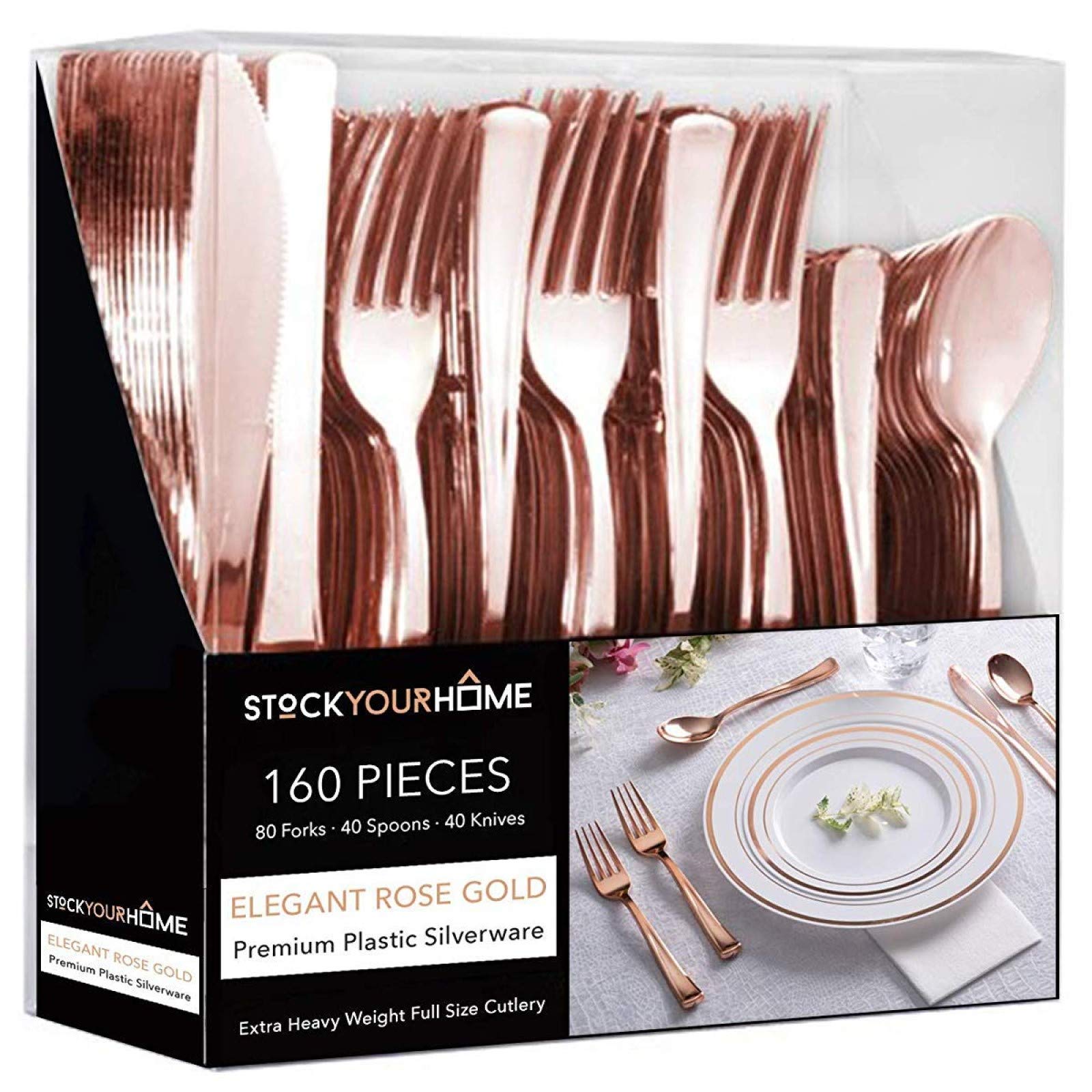 Foto 1 | Juego De Cubiertos Desechables Stock Your Home Rose Gold  Paquete De 160 - Venta Internacional.