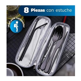 Foto 4 | Juego De Cubiertos De Acero Inoxidable Portátil De 8 Piezas Eo Safe Imports Esi-20714 Negro