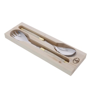 Foto 1 | Servidores De Ensalada Jean Dubost Con Asas Color Marfil Y Bandeja De Madera - Venta Internacional.