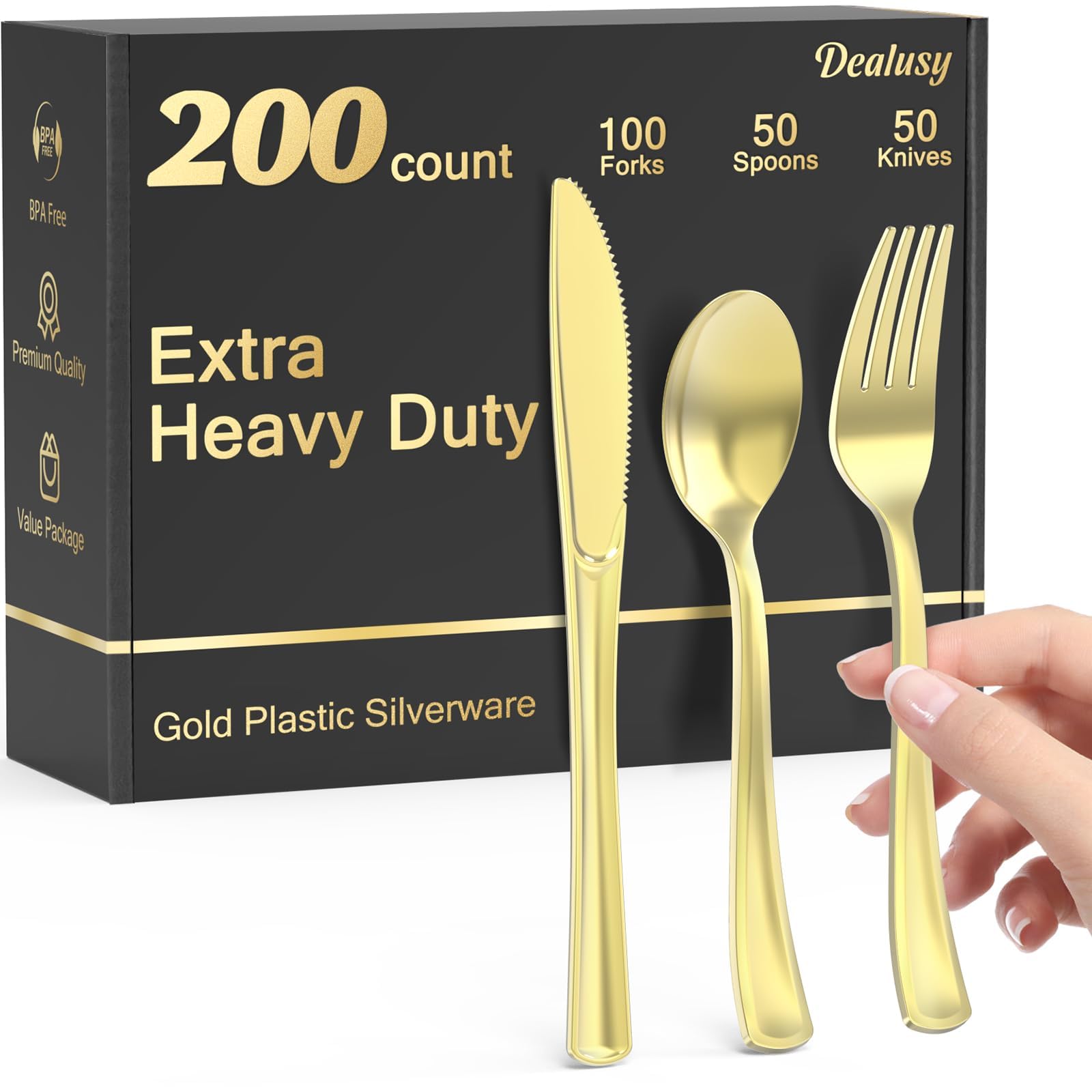 Foto 2 pulgar | Juego De Utensilios De Plástico Dealusy 200  Heavy Duty Gold  100 Tenedores - Venta Internacional.