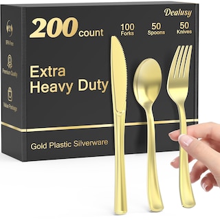Foto 1 | Juego De Utensilios De Plástico Dealusy 200 Heavy Duty Gold 100 Tenedores - Venta Internacional.
