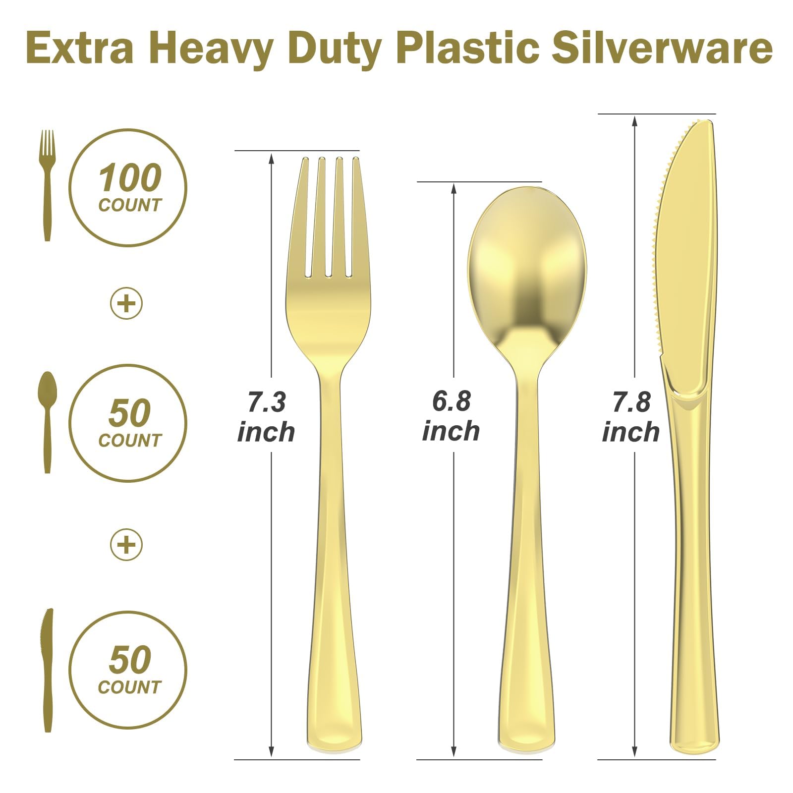 Foto 3 pulgar | Juego De Utensilios De Plástico Dealusy 200  Heavy Duty Gold  100 Tenedores - Venta Internacional.
