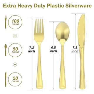 Foto 2 | Juego De Utensilios De Plástico Dealusy 200 Heavy Duty Gold 100 Tenedores - Venta Internacional.