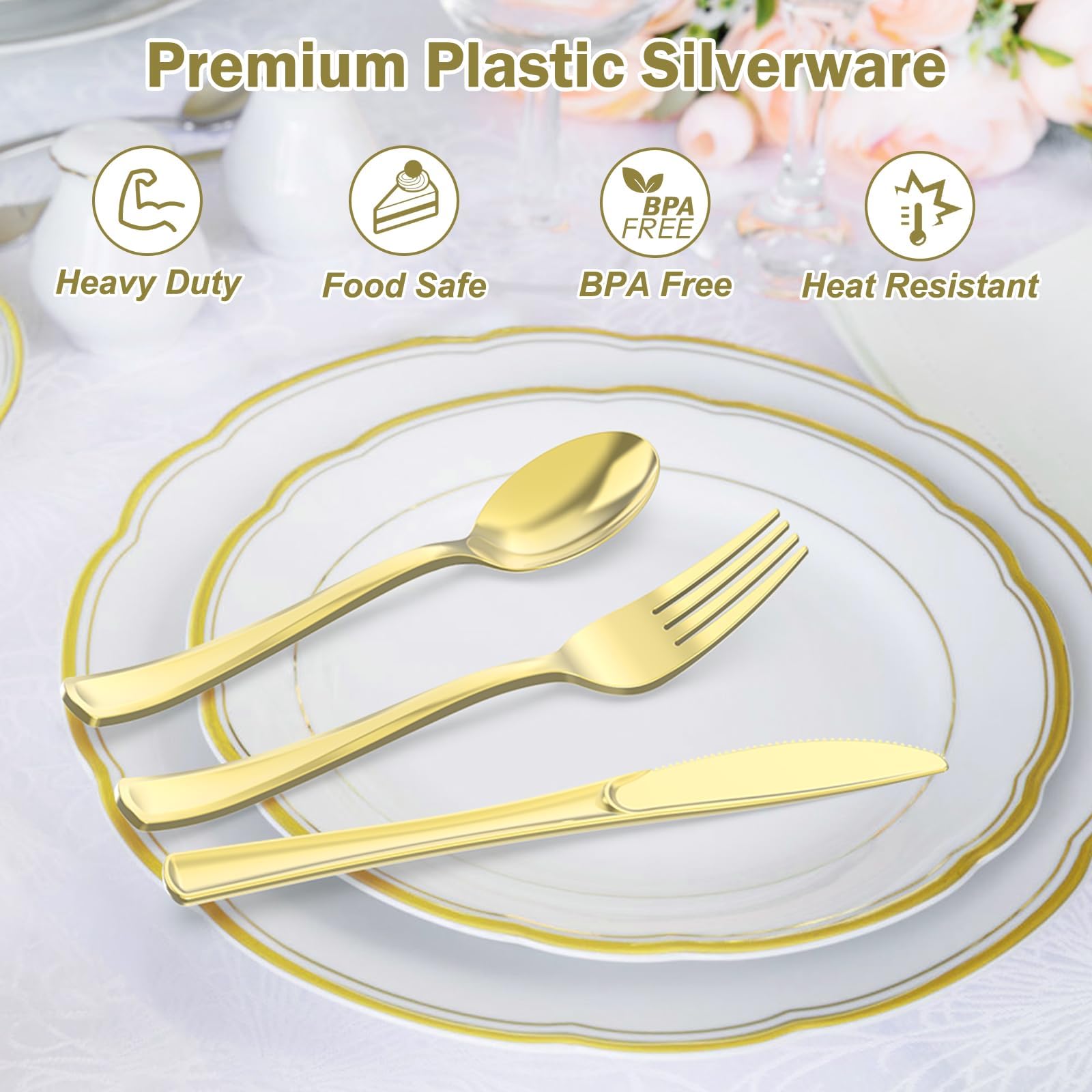 Foto 4 pulgar | Juego De Utensilios De Plástico Dealusy 200  Heavy Duty Gold  100 Tenedores - Venta Internacional.