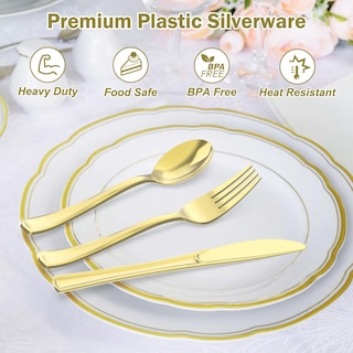 Foto 3 | Juego De Utensilios De Plástico Dealusy 200 Heavy Duty Gold 100 Tenedores - Venta Internacional.
