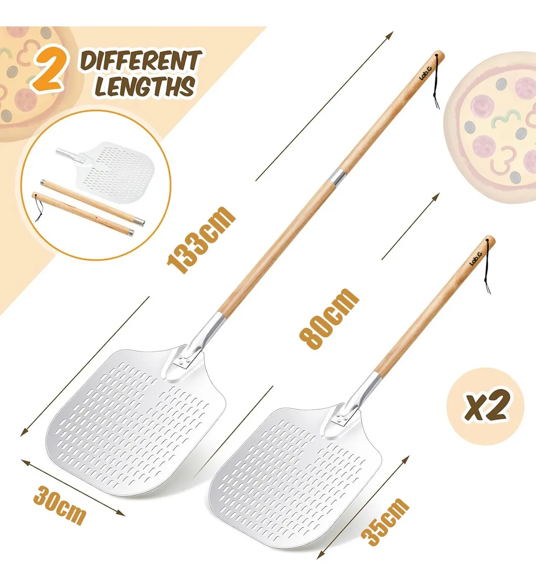 Foto 4 pulgar | Pala Para Pizza Aluminio Mango De Madera Grande 30*35*133cm