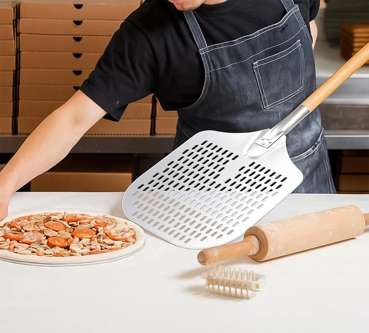 Foto 5 pulgar | Pala Para Pizza Aluminio Mango De Madera Grande 30*35*133cm