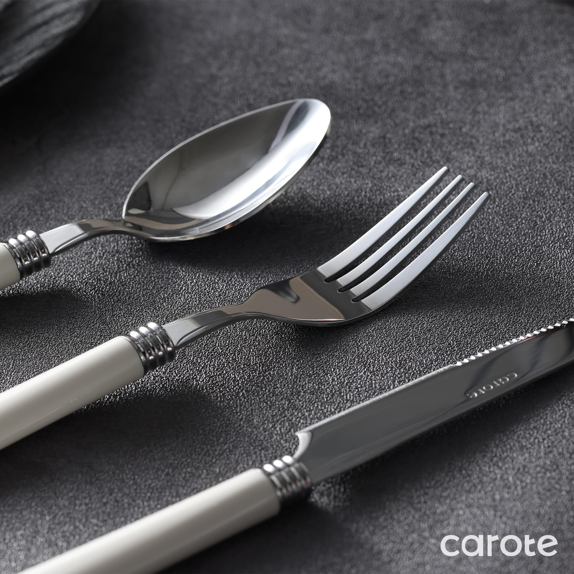 Foto 4 | Juego De Cubiertos Carote 30 Piezas Con Mango Blanco De Acero Inoxidable - Venta Internacional.