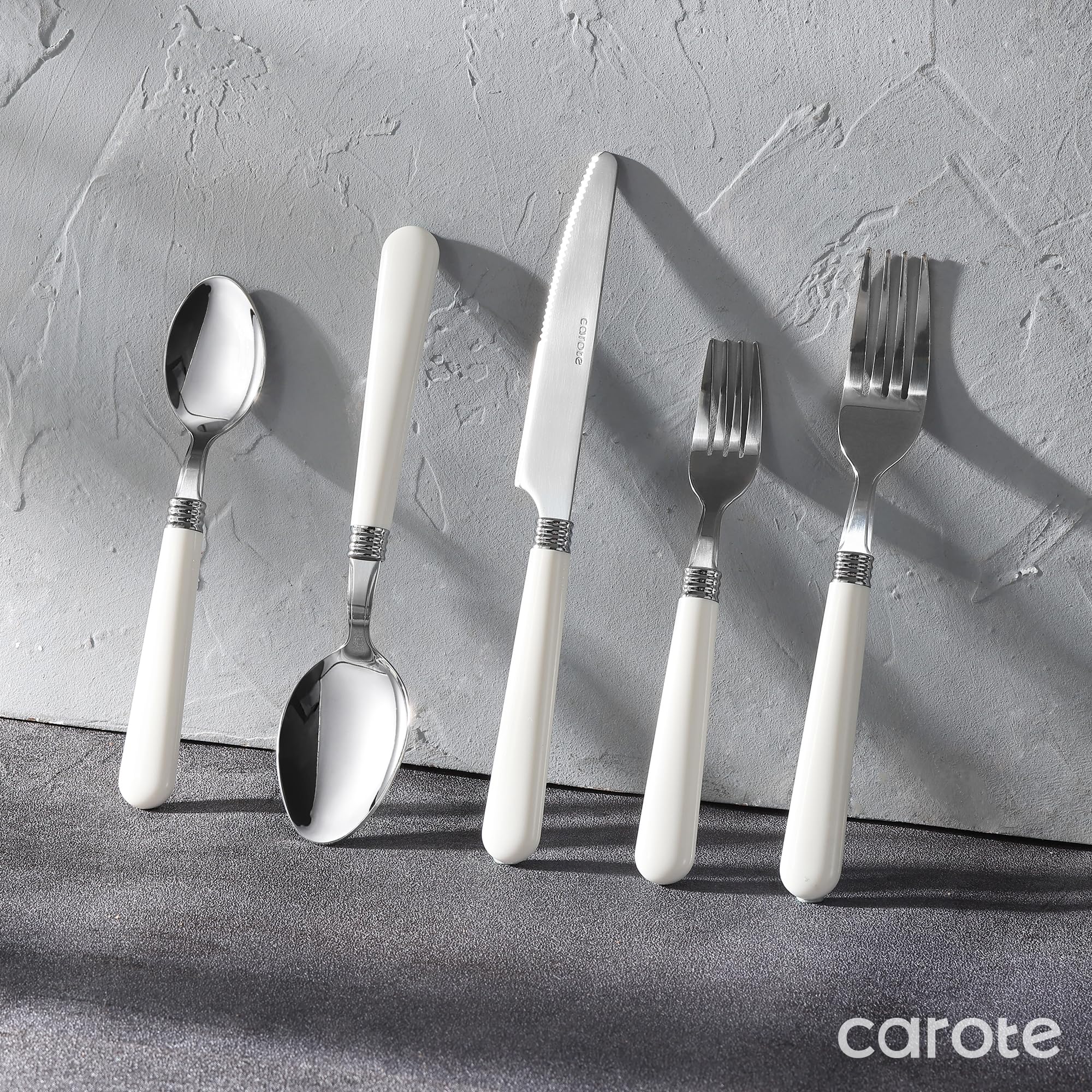 Foto 5 | Juego De Cubiertos Carote 30 Piezas Con Mango Blanco De Acero Inoxidable - Venta Internacional.