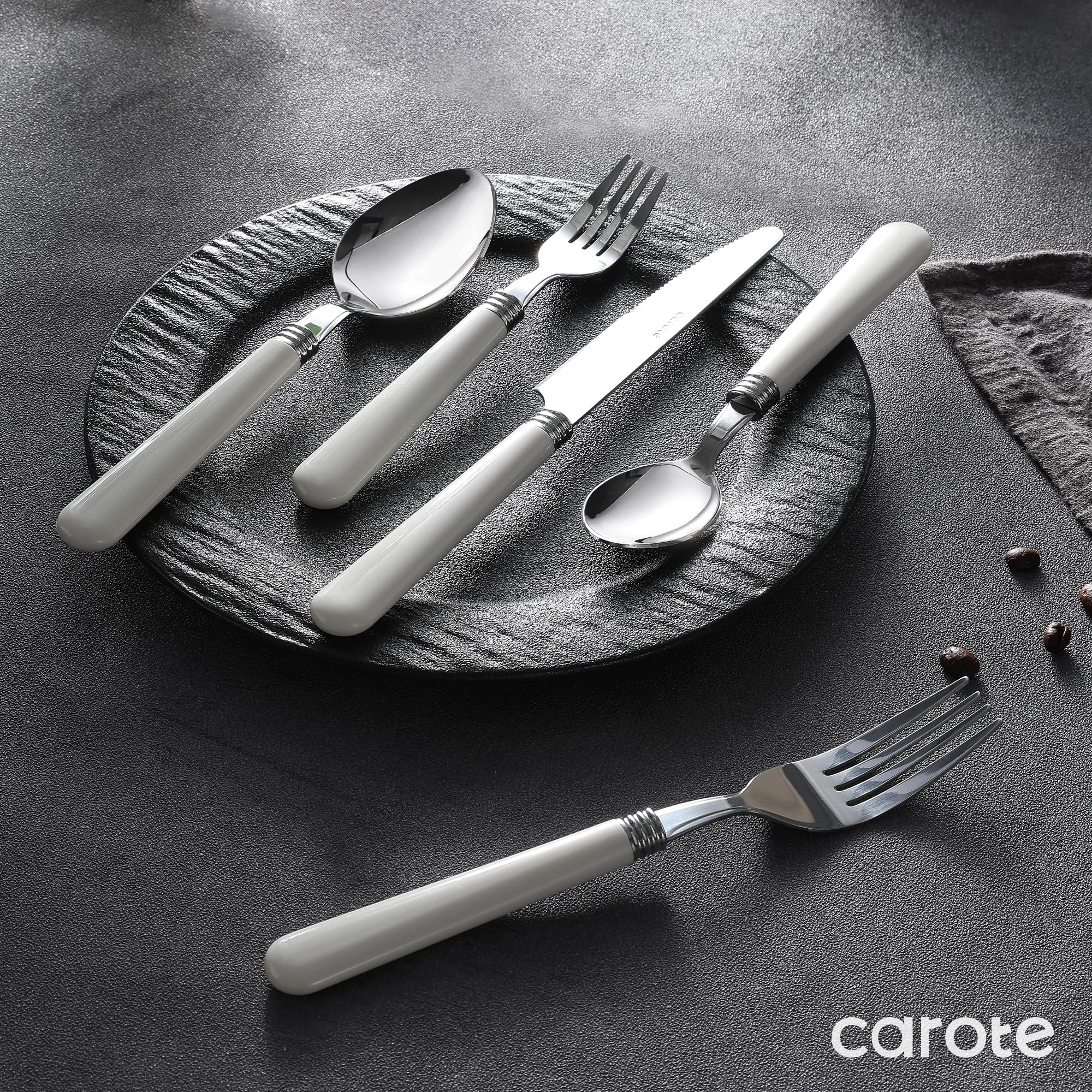 Foto 6 | Juego De Cubiertos Carote 30 Piezas Con Mango Blanco De Acero Inoxidable - Venta Internacional.