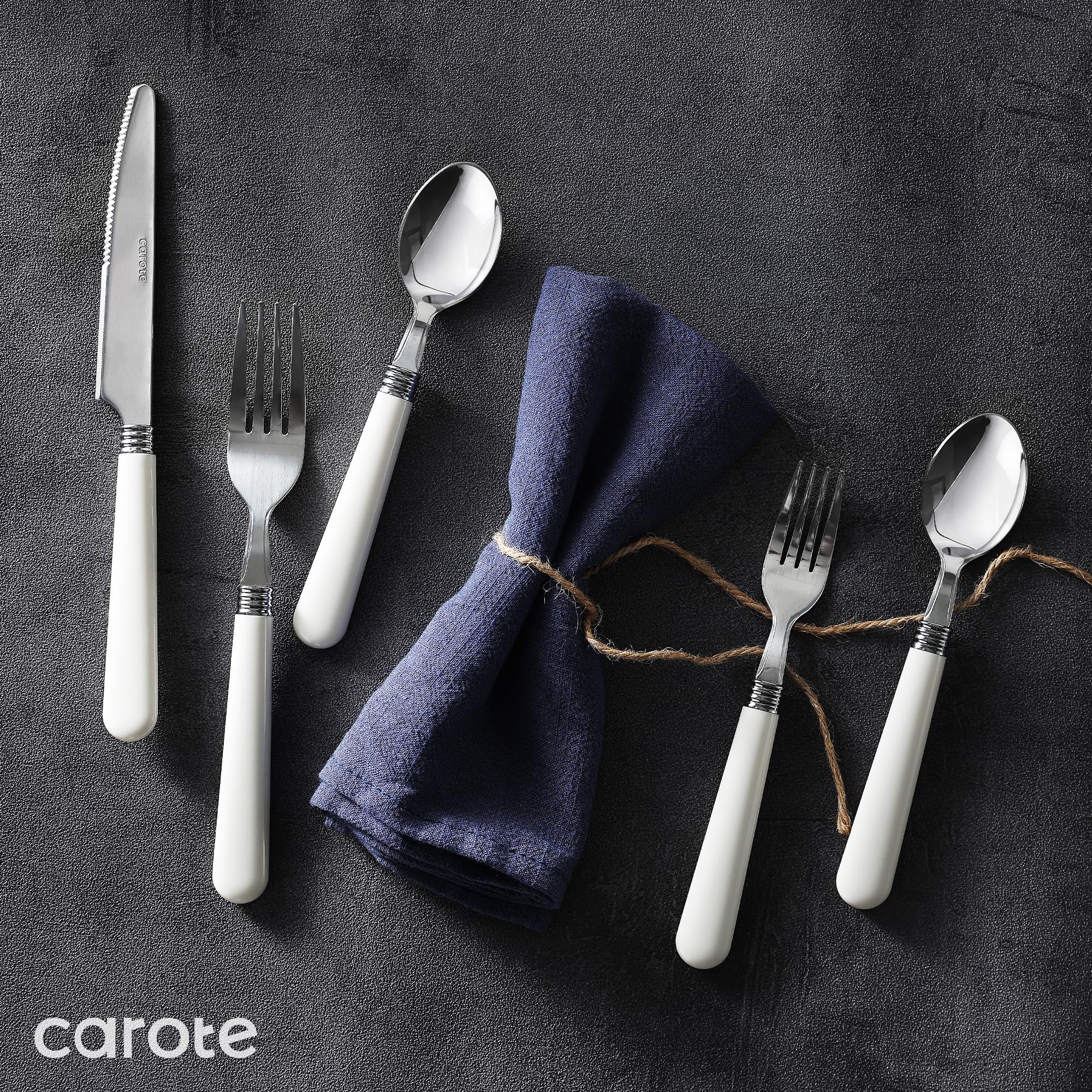 Foto 7 | Juego De Cubiertos Carote 30 Piezas Con Mango Blanco De Acero Inoxidable - Venta Internacional.