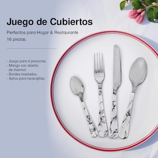 Foto 7 | Juego De Cubiertos Marmol Plateados