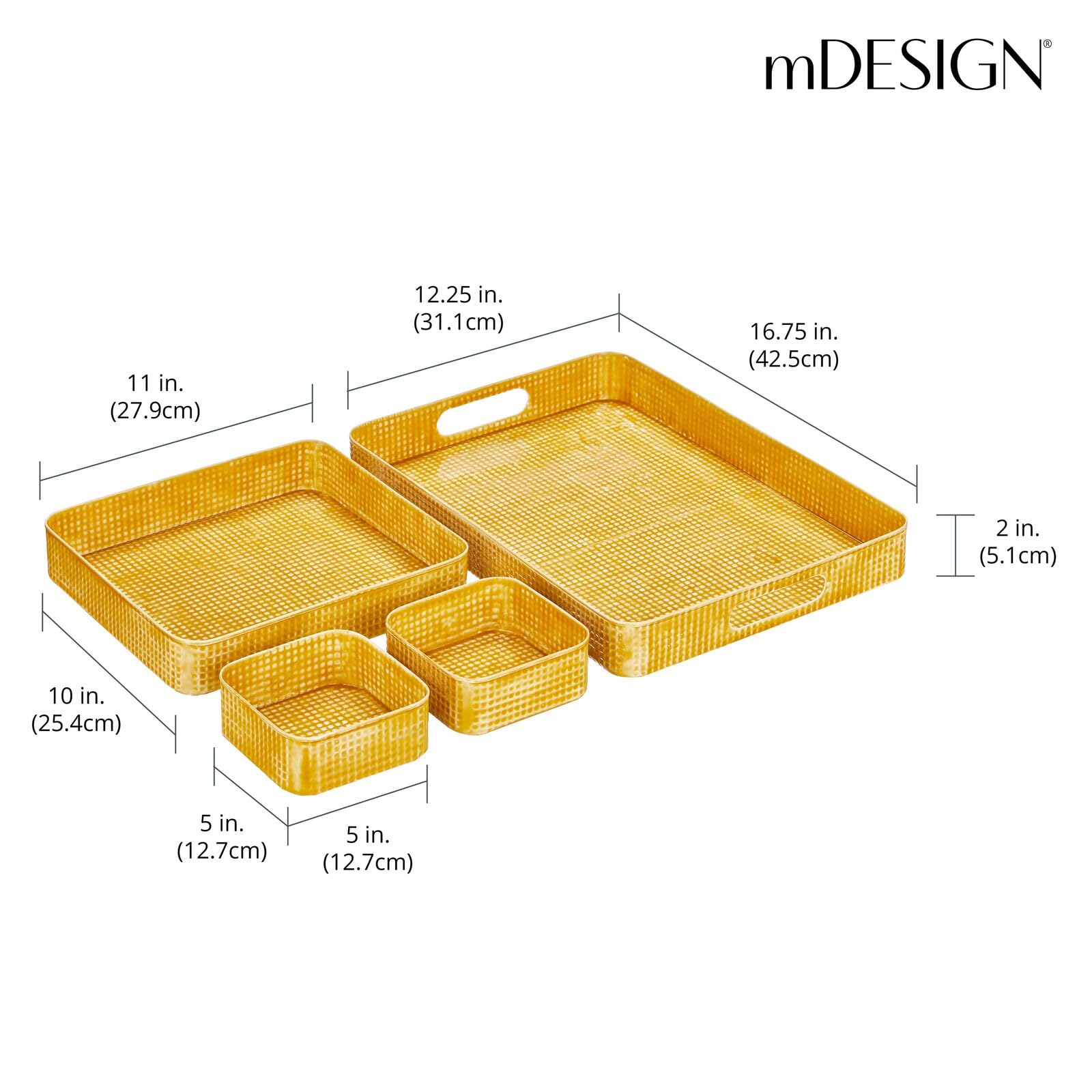 Foto 4 | Juego De Bandejas Para Servir Mdesign De Acero Inoxidable Martillado  4 Piezas  Color Amarillo - Venta Internacional.