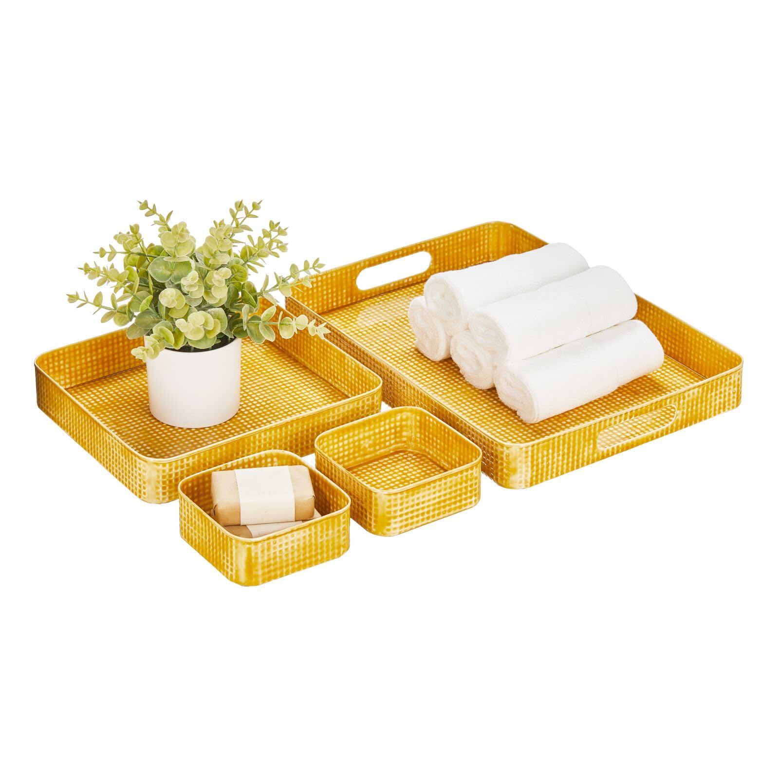 Foto 8 pulgar | Juego De Bandejas Para Servir Mdesign De Acero Inoxidable Martillado  4 Piezas  Color Amarillo - Venta Internacional.