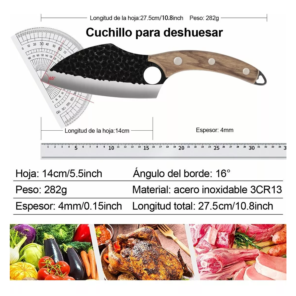 Foto 3 pulgar | Cuchillo Chef de Cocina Forjado a Mano con Funda de Cuero Negro