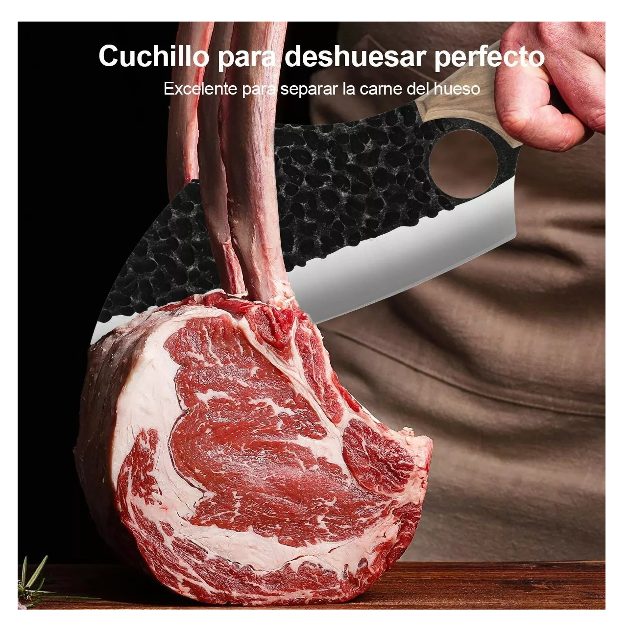 Foto 5 pulgar | Cuchillo Chef de Cocina Forjado a Mano con Funda de Cuero Negro