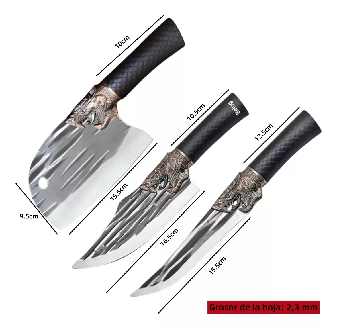 Foto 3 pulgar | Cuchillos para Carnicero Cabeza Deshuesar Redonda para Cocina 3 piezas Negro