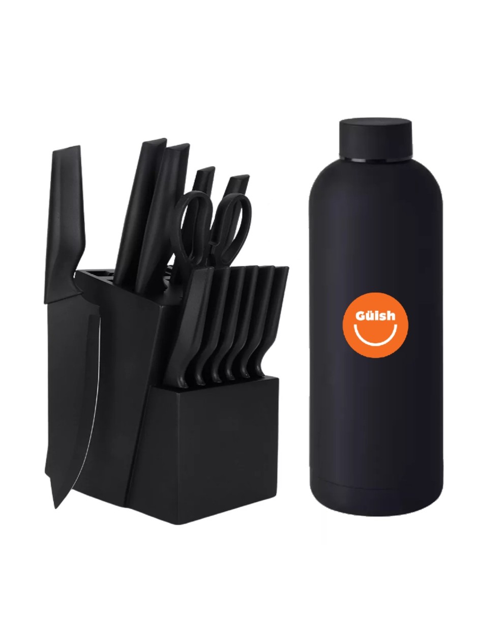 Set De Cuchillos Organizador 14pzas + Termo De Agua Güish