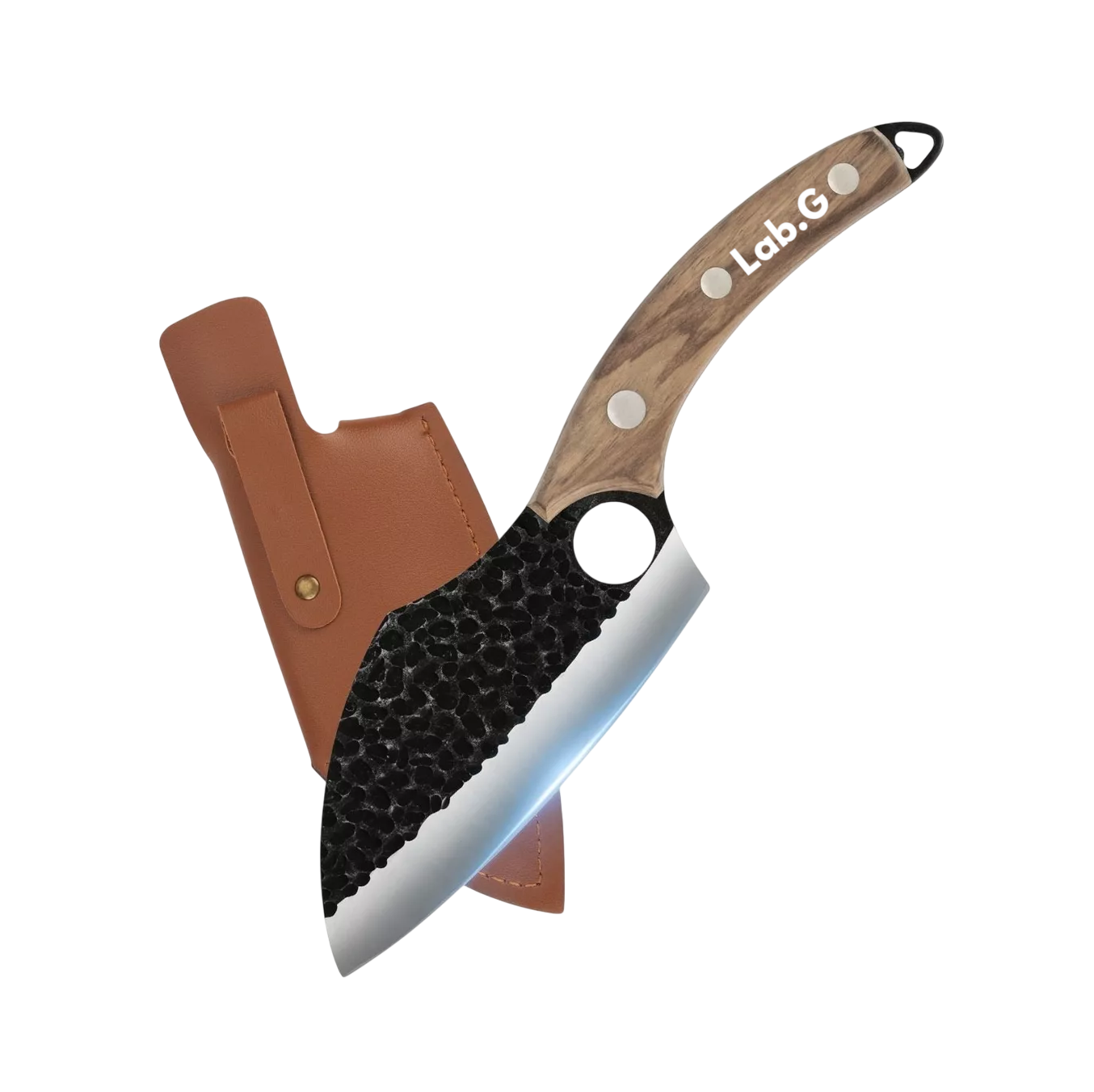 Foto 1 | Cuchillo Chef De Cocina Lab.g Forjado A Mano Con Funda De Cuero Negro Carbón