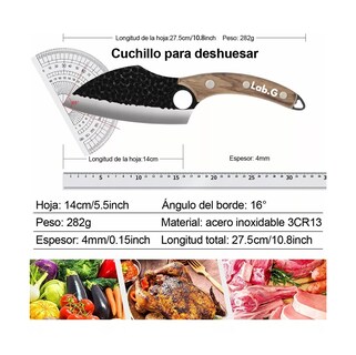 Foto 2 | Cuchillo Chef De Cocina Lab.g Forjado A Mano Con Funda De Cuero Negro Carbón