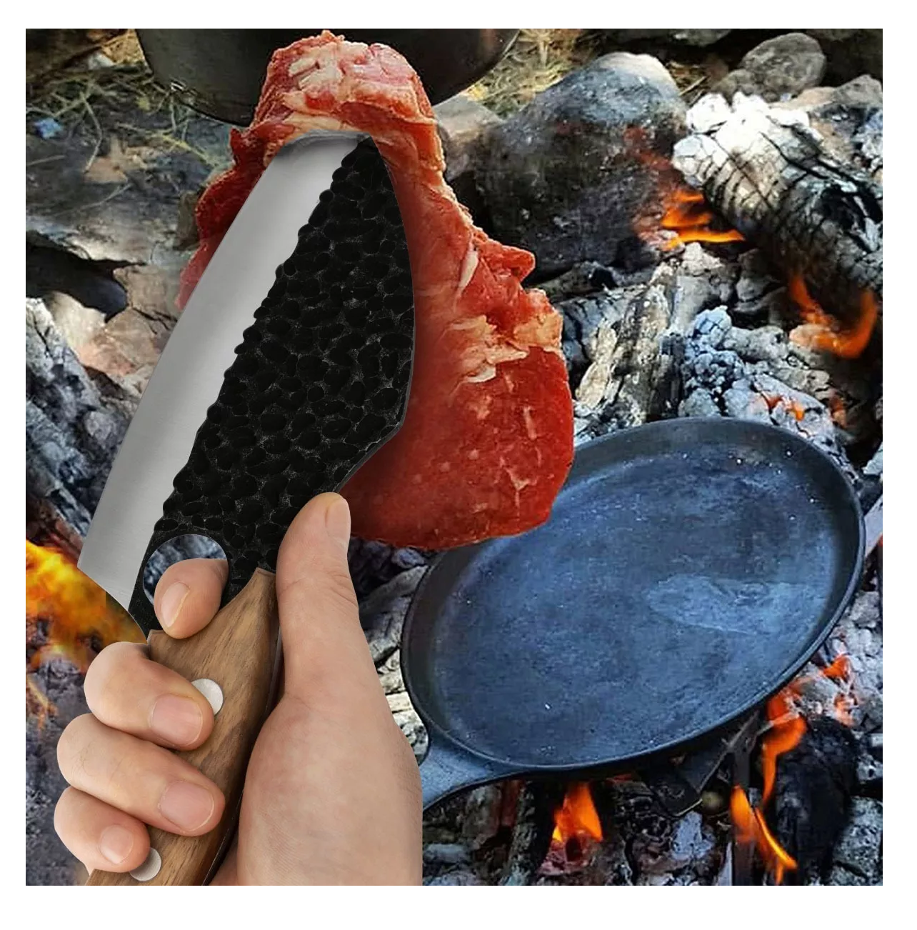 Foto 6 pulgar | Cuchillo Chef De Cocina Lab.g Forjado A Mano Con Funda De Cuero Negro Carbón